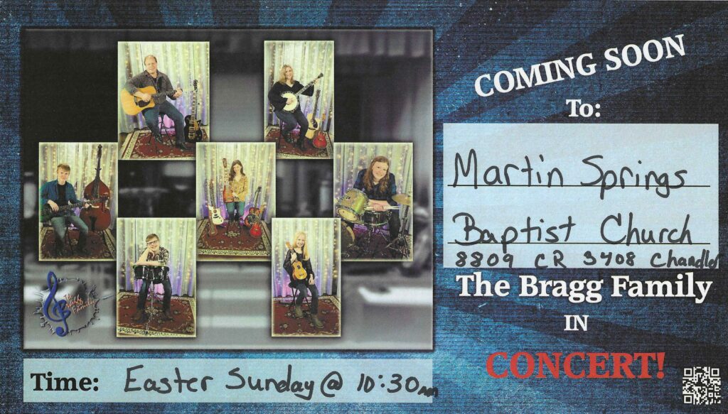 Join us for Easter 2025 at 10:30am with the Bragg Family!